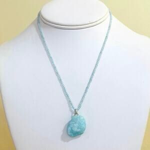 Necklace Pendant Natural Aquamarine Crystal Druzy Seed Bead